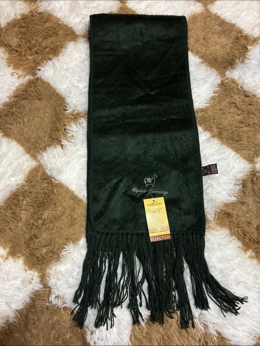 Alpaca Connaught Dark Green Alpaca Blend Fringe Scarf